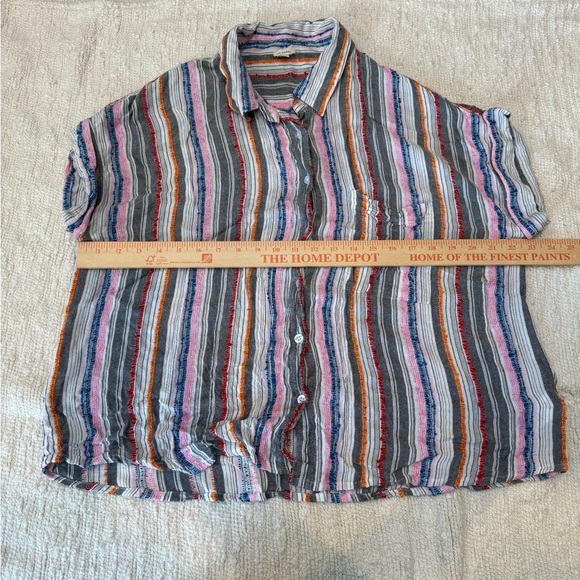 En Creme Textured Multicolor Striped Shirt Retro Style Size Large - Picture 4 of 6